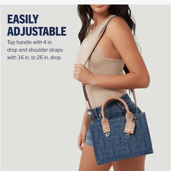 True Religion Quilted Horseshoe Modern Denim Tote Bag - Picture 5 of 16